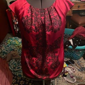 Worthington Silkie Red with Black Lace Print Blouse
